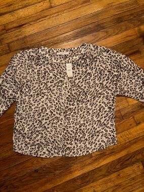 LOFT White and Black Leopard-Print Button Front Blouse